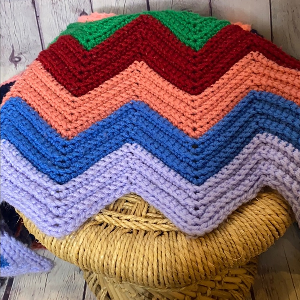 Vintage handmade afghan blanket throw chevron - Picture 3 of 10